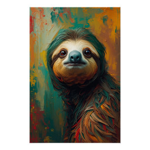 Künstlerisches Sloth Portrait Vibranit Ölgemälde Poster
