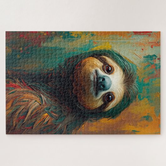 Künstlerisches Sloth Portrait Vibranit Ölgemälde Puzzle (Horizontal)