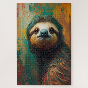 Künstlerisches Sloth Portrait Vibranit Ölgemälde Puzzle