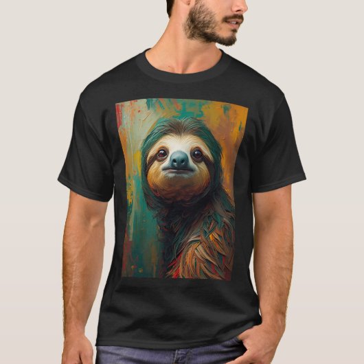 Künstlerisches Sloth Portrait Vibranit Ölgemälde T-Shirt (Vorderseite)