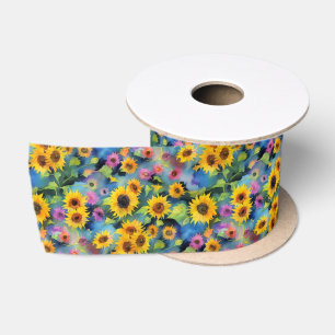 Künstlerisches Sonnenblumenmuster Wasserfarbe Satinband