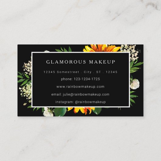 Künstlerisches Sonnenblumenschwarz Visitenkarte (Rückseite)