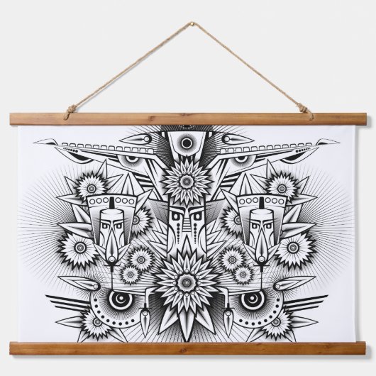 Künstlerisches Stammesdesign Wandteppich Mit Holzrahmen (Vorne)