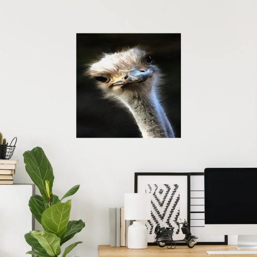 Künstlerisches Straußenportrait mit goofy expressi Poster (Heimbüro)