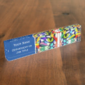 Künstlerisches Tiergesicht - Augen der grünen Katz Namensplakette (Seite)