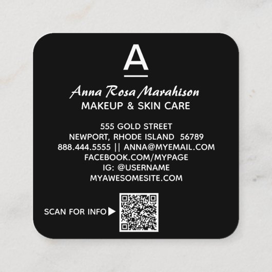 *~* Künstlerisches Trendsetter-GOLD QR-LOGO-FOTO Quadratische Visitenkarte (Rückseite)