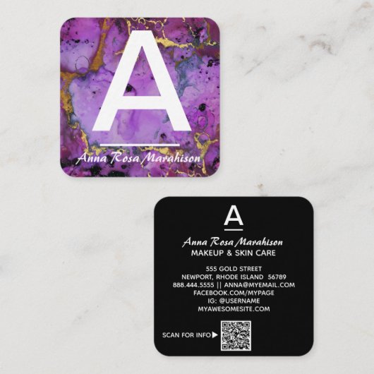 *~* Künstlerisches Trendsetter-GOLD QR-LOGO-FOTO Quadratische Visitenkarte (Vorne/Hinten)