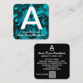 *~* Künstlerisches Türkisfarbenes Trendy-QR-LOGO-F Quadratische Visitenkarte (Vorne/Hinten)