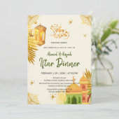 Künstlerisches Wasserfarben-Moschee und Goldene Pa Einladung (Stehend Vorderseite)