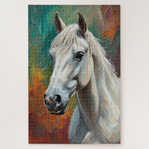 Künstlerisches Weißes Pferd Portrait Vibranit Ölge Puzzle