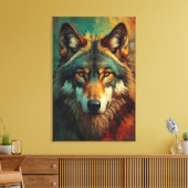 Künstlerisches Wolf-Portrait - lebendige Ölmalerei Leinwanddruck (Insitu (Wohnzimmer))