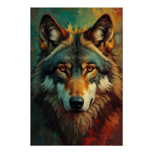 Künstlerisches Wolf-Portrait - lebendige Ölmalerei Poster (Vorderseite)