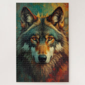 Künstlerisches Wolf-Portrait - lebendige Ölmalerei Puzzle (Vertikal)