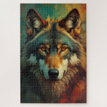 Künstlerisches Wolf-Portrait - lebendige Ölmalerei