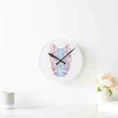 Künstlerisches Wolfsgesicht Runde Wanduhr (Zuhause)