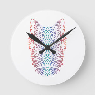 Künstlerisches Wolfsgesicht Runde Wanduhr