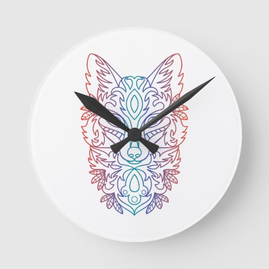 Künstlerisches Wolfsgesicht Runde Wanduhr (Vorderseite)