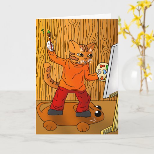 Künstlerkatze Karte (Gelbe Blume)