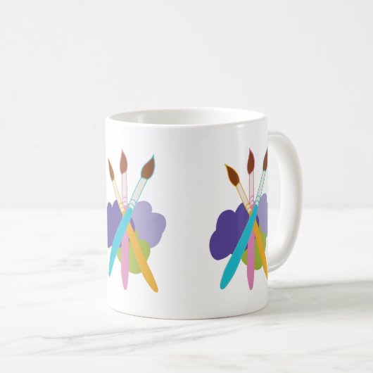 Künstlerpinsel aus Lila und grünen Blobs Kaffeetasse (VorderseiteRechts)