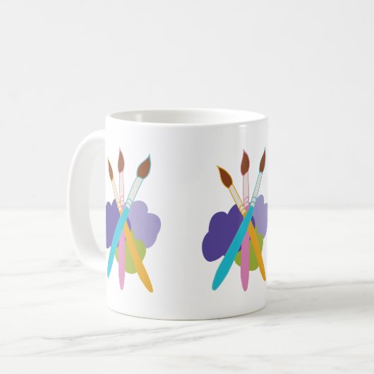 Künstlerpinsel aus Lila und grünen Blobs Kaffeetasse (Vorderseite Links)