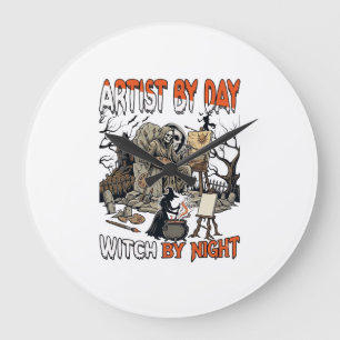 Künstlertag Hexennacht Halloween Skelett Maler Große Wanduhr