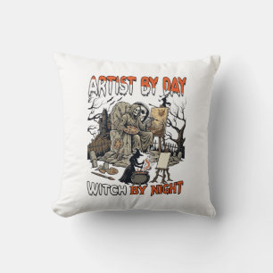 Künstlertag Hexennacht Halloween Skelett Maler  Kissen