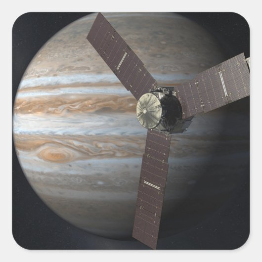 Künstlerwiedergabe von JUNO Orbiter am Jupiter Quadratischer Aufkleber (Vorderseite)