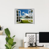 Künstliche Fensteransicht des tropischen Imitats Poster (Heimbüro)