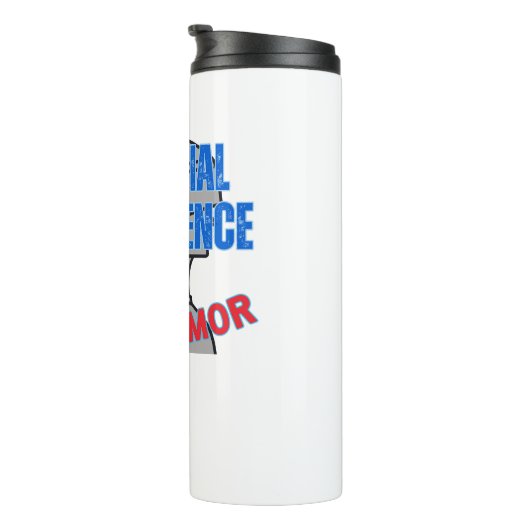 Künstliche Intelligenz, echter Spaß.w White BG Thermosbecher (Nach rechts gedreht)