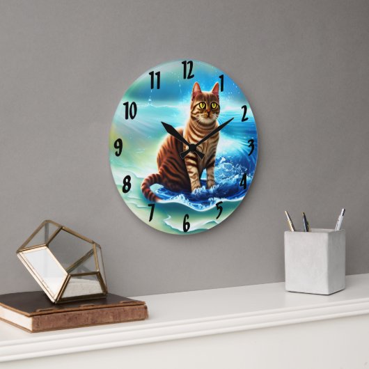 Künstliche Intelligenz einer Katze auf dem Wasser Große Wanduhr (Büro)