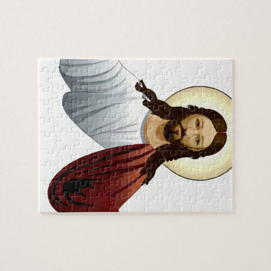 Künstliche Intelligenz Kunst Jesu mit Waffen aus Puzzle (Horizontal)