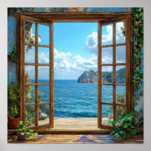 Künstlicher Fenster-Ozeanblick Fenster Strand-Deko Poster