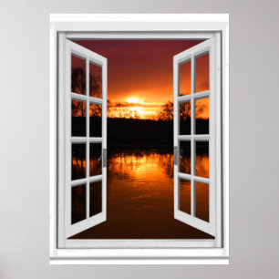 Künstlicher Fensterblick Sonnenuntergang Poster