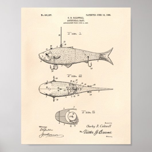 Künstlicher Köder 1908 Patent Art Old Peper Poster (Vorne)
