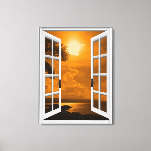 Künstliches Fenster "Tropical Sunset View" Leinwanddruck (Vorderseite)