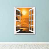 Künstliches Fenster "Tropical Sunset View" Leinwanddruck (Insitu (Holzboden))