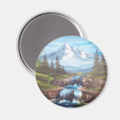 Kunstmalerei "Bergfrühlung" Bob Ross Magnet (Vorderseite/Rückseite)
