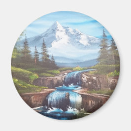 Kunstmalerei "Bergfrühlung" Bob Ross Magnet