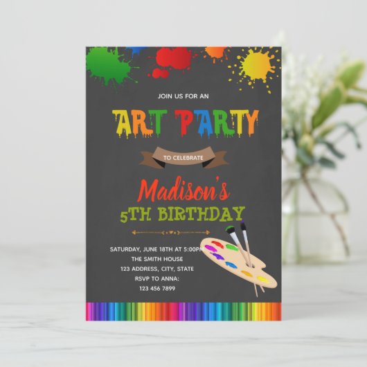 Kunstmalerei Geburtstagsfeier Einladung (Stehend Vorderseite)