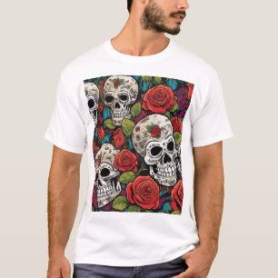 Kunstmuster für komplexe Skulls und Rose T-Shirt