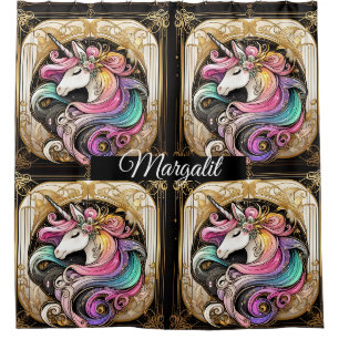 Kunstname Art Deco Regenbogen Glitter Einhorn Duschvorhang