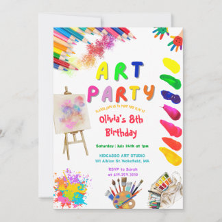 Kunstparty Geburtstag Bunte Regenbogenfarbe Einladung