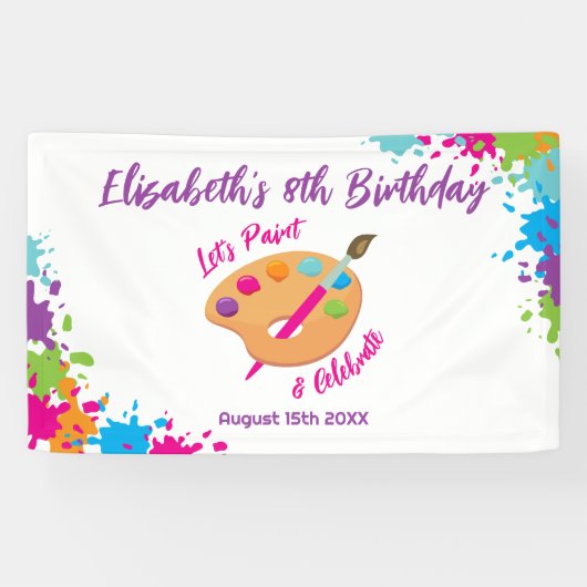 Kunstparty Kunstmalerei Mädchen Geburtstagsfeier Banner (Horizontal)
