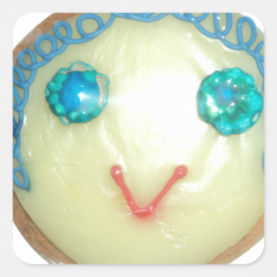 Kunstposter/Grafik mit blauem Haar-Emoji Quadratischer Aufkleber