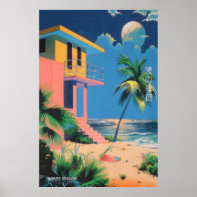 Kunstposter japanisches Strandhaus im Stil der Mit