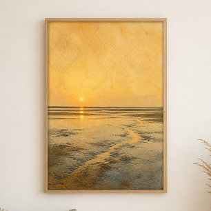 Kunstposter Wasserfarbe Küstenlandschaft bei Niedr Poster