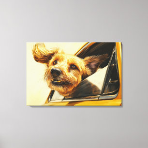 Kunstprint: Verspielter Hund genießt Autofahrt Leinwanddruck