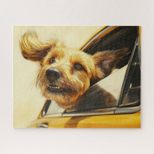Kunstprint: Verspielter Hund genießt Autofahrt Puzzle