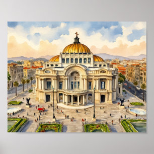 Kunstprint Wasserfarben Stadtansicht Mexico City Poster