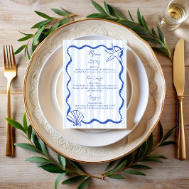 Kunstrasen-Skizze Muscheln Strand Hochzeitsmenü Menükarte